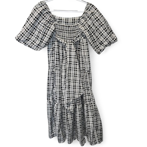 Faithfull The Brand 100% Cotton Plaid Smocked Maxi Dress Cottagecore S - Picture 12 of 13